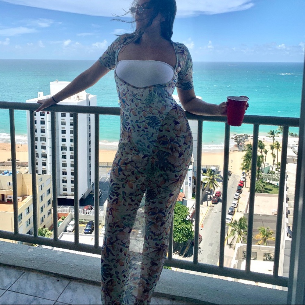 🦋Hawaiian Print Short Sleeve Mesh Dress